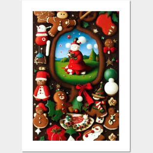 Gingerbread man and snow man Posters and Art